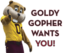 Goldy Gopher pointing at you with the words "Goldy Gopher wants you!" next to him